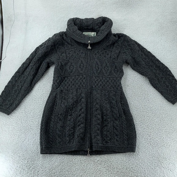 Aran Crafts Sweaters - Aran Crafts Zip Cardigan Sweater Womens L Merino Wool Knit Ireland Cowl Neck